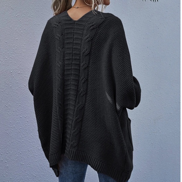 Cozy open front knit pocket batwing sleeve cardigan - Picture 3 of 6